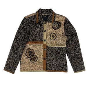 Yak Magik Jacket Embroidered Beaded Silk Women's Size S Blanket Coat Black Tan